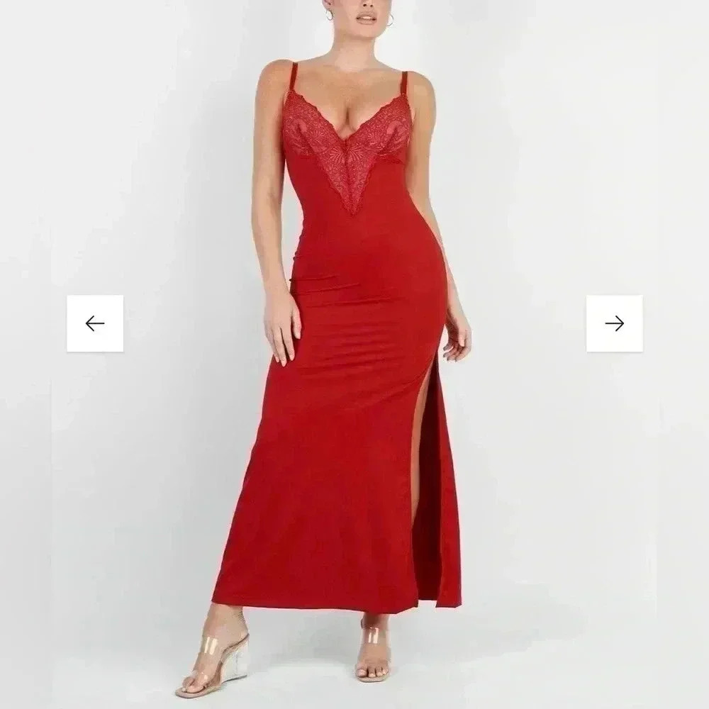 POPILUSH Shapewear Dress Lace Slip Split Maxi - NWT